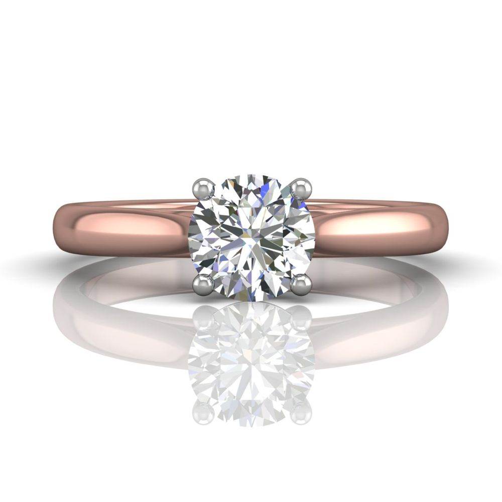 Round Cut Prong Set Two Tone Diamond Solitaire Engagement Ring