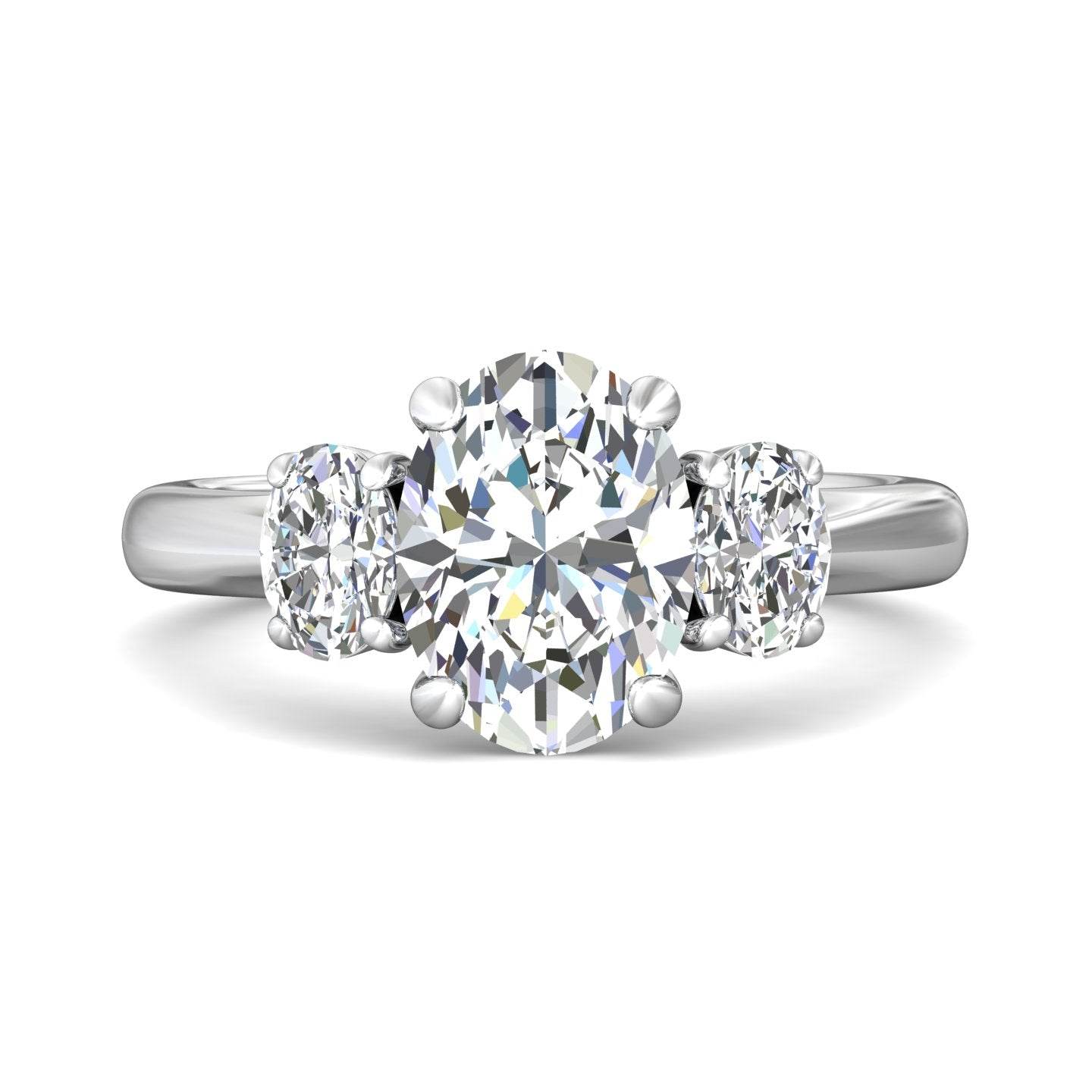Oval Cut Trilogy Stones Diamond Ring with Oval Cut Side Stones