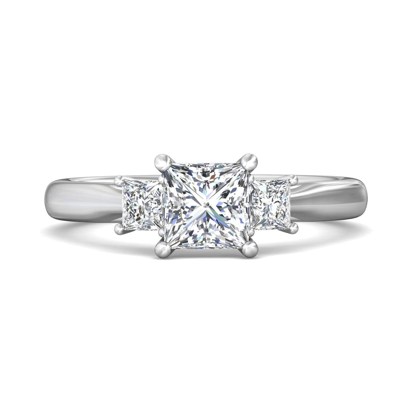 Trilogy Stone Claw Princess Cut Diamond Engagement Ring In a