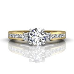Trilogy Halo Diamond Engagement Ring Prong Channel Setting in 18k White and Yellow Gold
