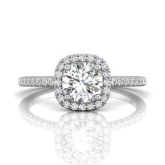 Cushion Cut Halo Diamond Engagement Ring in 18k White Gold