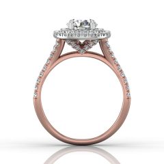  Double Halo Round Cut Split Shank Two Tone Diamond Engagement Ring In 18k White and Rose Gold