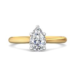 Pear Shape Solitaire Diamond Engagement Ring With a Tapered Plain Band -18K Yellow