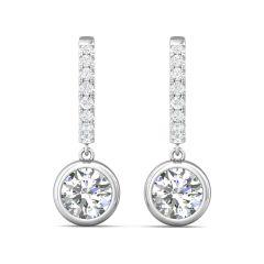 2.00CT Centre Stone Hoop Diamond Earring Round Cut Bezel Setting Centre Stone Pave Setting Side Stone in 18K White Gold