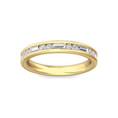 Women's Round And Baguette Cut Diamond Eternity Wedding Ring Channel Setting In 18K Yellow Gold 