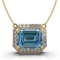 Emerald Cut Aquamarine Diamond Necklace Pendant Pave Setting in 18K Yellow Gold