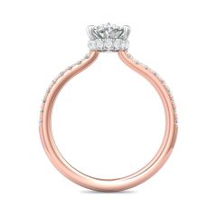 Pave Setting Side Stones Hidden Halo Oval Cut Diamond Engagement Ring In 18K Two Tone White And Rose Gold