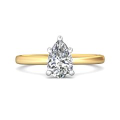 Pear Shape Cut Solitaire Diamond Engagement Ring 5 Claw Setting In a Plain Half Round Shape Band-18K Yellow
