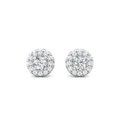 Round Cut Halo Diamond Earrings Pave Setting With Secured  friction backings In 18K White Gold