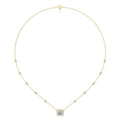 Halo Diamond Necklace Emerald Cut Four Claw Setting Adjustable Chain In 18K Yellow Gold 
