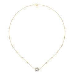 Halo Pendant Pear shape Lab Grown Diamond Necklace Pave Setting with Adjustable  Curb Link Chain In 18K Yellow Gold 