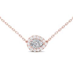 1.00CT Pear Shape Halo Pendant Necklace Lab Grown Diamond 3 Claw Setting with Adjustable Curb Link Chain In 18K Rose Gold 