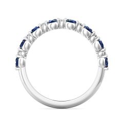 Blue Sapphire Diamond Semi Eternity Classic Wedding Ring Share Claw Setting  Set in 18K White Gold 