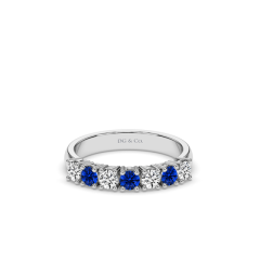 Alternating Sapphire And Diamond Ring 4 Claw Setting In 18K White gold 