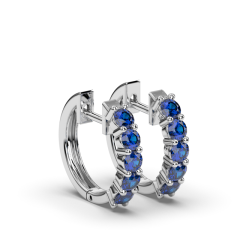 Sapphire Hoop Earrings Share Prong Setting in 18K White Gold 