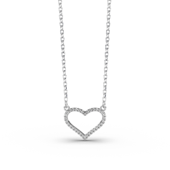 Heart Diamond Necklace Pave Setting In 18K White Gold 