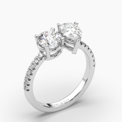 Pear & Round Diamond Two-Stone Engagement Ring Claw Setting Centre Stone Pave Setting Side Stone In18k White Gold 