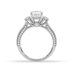 Oval Cut Vintage Three Stone Diamond Engagement Ring Four Claw Setting Centre Stone Milgrain Pave Setting Side Stones In 18K White Gold 