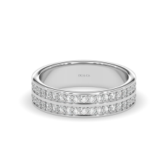 2.00CT Men's Diamond Wedding Band 2-Row Double Channel Share Claw Setting Ring-18K White
