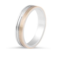 18 Karat 2-Tone Gents Wedding Band with Double Inlay Accent