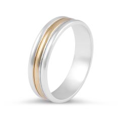 18 Karat 2-Tone Gents Wedding Ring with Double Inlay