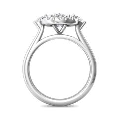  Three Stone Oval and Pear Cut Halo Diamond Engagement Ring In 18K White Gold 