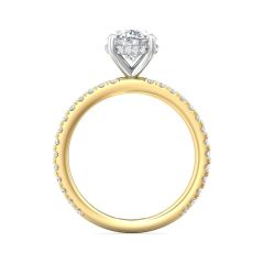 Two Tone Oval Cut Diamond Engagement Ring Pave Setting Side stone In 18K White And Yellow Gold 