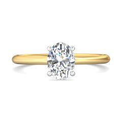  Oval Two-Tone Hidden Halo Diamond Engagement Ring 4 Claw Setting In 18K White And Yellow Gold 