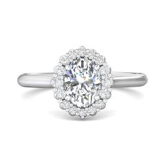 Claw Set Oval Cut Diamond Halo Engagement Ring with Plain Band -Platinum