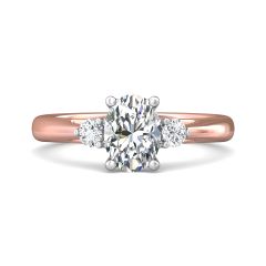 Trilogy Oval Cut Centre Stone Diamond Engagement Ring Side Stones Round Cut 3 Claw Setting-18K Rose