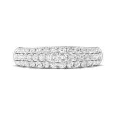 Pave Set 3 Row Diamond Wide Wedding Ring In 18K White Gold 