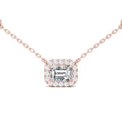 1.00CT Emerald Cut Lab Grown Diamond Necklace four Claw Setting Centre Stone Pave Setting Side Stone Adjustable Chain In 18k Rose Gold 