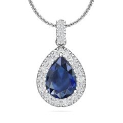 Pear Shape Sapphire Diamond Halo Pendant 1.25CT 4 Claw Setting In 18K White Gold 