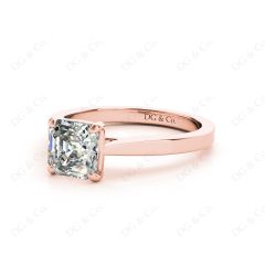 Asscher Cut Solitaire Diamond Engagement Ring with 4 Claw set centre stone in 18K Rose
