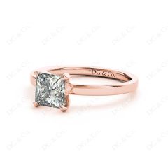 Princess cut classic diamond engagement ring in four claw setting in 18K Rose