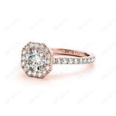 Radiant Square Cut Halo Diamond Engagement Ring with Claw Set Centre Stone in 18k Rose