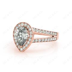 Pear Shape Halo Diamond ring with claw set centre stone in 18K Rose