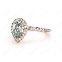 Pear Cut Halo Diamond Engagement Ring with Claw Set Centre Stone in 18K Rose