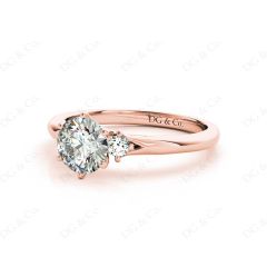 Round Cut Claw Set Trilogy Diamond Ring with Plain Band in 18K Rose