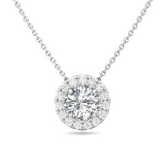 Diamond Halo Slider Pendant Four Claw Setting Centre Stone Pave Setting Side Stone In 18K White Gold 