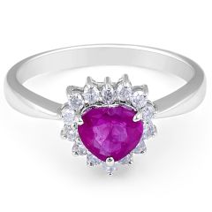 Ruby Diamond Halo Engagement Ring in 14 Karat White Gold