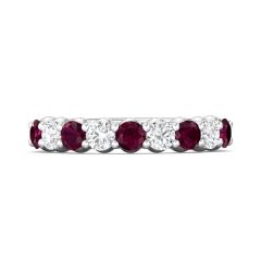 Alternating Ruby And Diamond Wedding Ring 4 Claw Setting In 18K White gold 