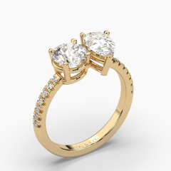 Toi et Moi Pear & Round Cut Diamond Engagement Ring Prong Setting centre Pave Setting Side stone 