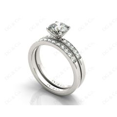  Diamond Wedding Set Rings Round Cut Diamond with Channel Share Prong Setting Side Stones in 18K White Gold