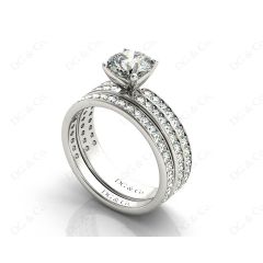 Round Cut Diamond Wedding Set Rings with Pave Setting Side Stones in 18K White
