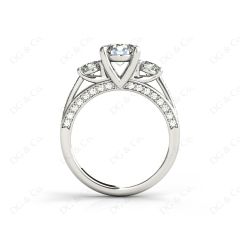 Three Stone Diamond Engagement Ring Round Cut  with a Channel Share Prong Shoulder Setting in Platinum