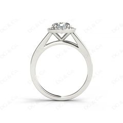 Round Cut 4 Prong Set Diamond Ring with Halo and Plain Tapered Band in Platinum