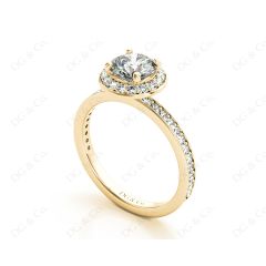 Round Cut Halo Diamond Ring with Four Claws Set Centre Stone in 18K Yellow
