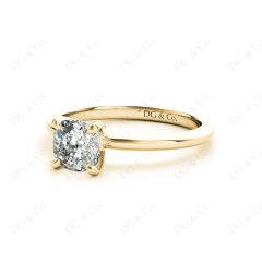 Cushion Cut Classic Four Claw Diamond Solitaire Ring in 18K Yellow