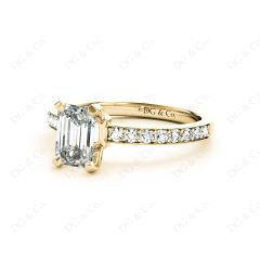Emerald Cut Diamond Engagement Ring with Four Prong set centre stone   in 18K Yellow
